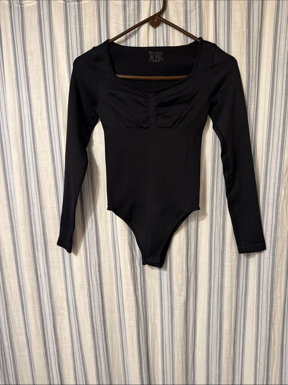 OQQ Black Long-Sleeve One-Piece Bodysuit - Classic Fit